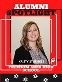 red frame, Alumni spotlight, Kristy Sturgess, Black bottom with white paw prints