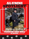 red frame, Alumni spotlight ,KAMERON MAYHUE, Black bottom with white paw prints