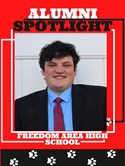 red frame, Alumni spotlight, Luke Palmer, Black bottom with white paw prints